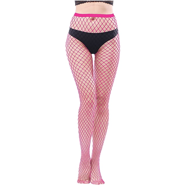 Penkiiy Bas Résille pour Femmes Chaussettes de Mode pour Femmes Couleur Chaussettes Perforées à la Mode Chaussettes en Filet de Pêche Super Élastiques Chaussettes à Bout Fermé en Maille Collants Rose Vif