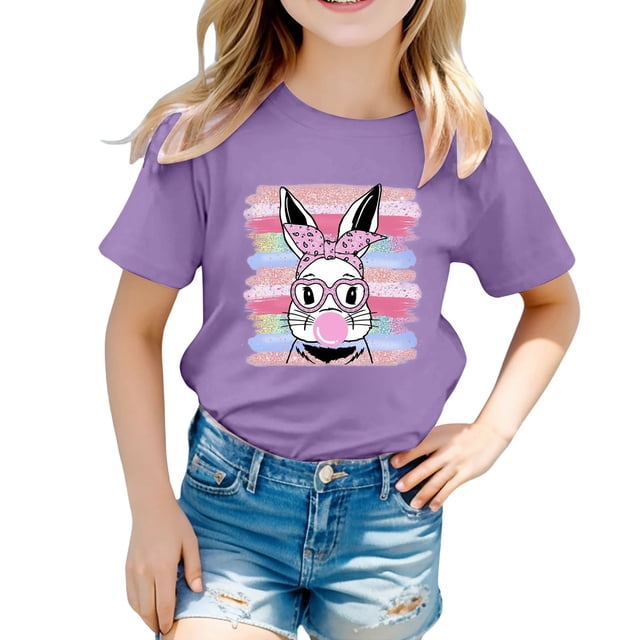 XDZJLR T-Shirts Filles Enfants Pâques Graphique Coupe Ample Décontractée Manches Courtes Col Rond pour Garçons Vêtements 2-3 Ans