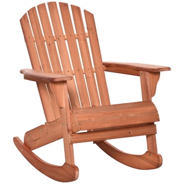 Outsunny Chaise Muskoka Berçante Adirondack en Bois avec Design à Lattes en Bois, Dossier Évasé et Style Rustique Classique, Teck