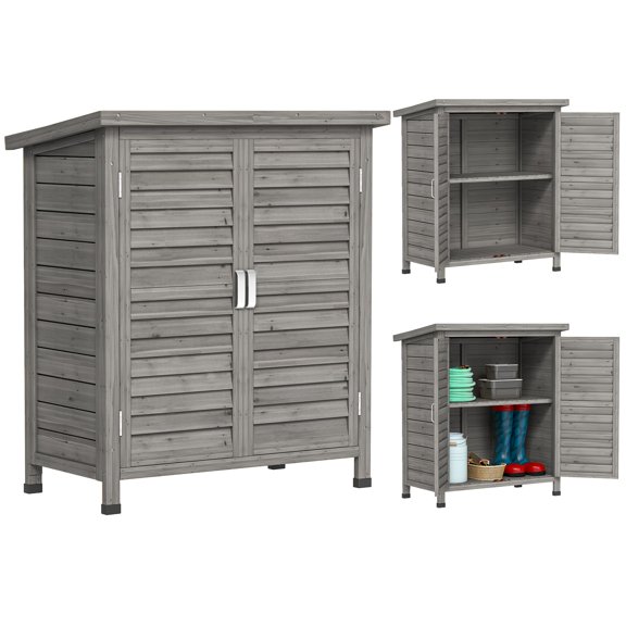 Remise de Jardin en Bois Grise - Armoire à Outils Extérieure 34 Pouces x 18 Pouces x 38 Pouces avec Tablettes et Toit Incliné pour l'Organisation du Patio et de la Cour