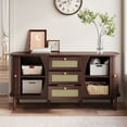 thumbnail image 3 of MODERNLUXE Rattan Sideboard Buffet Cabinet with Storage, Credenza Accent Cabinet with 3 Drawers,Sliding Doors and Adjustable Shelves,Coffee Bar for Kitchen, Living Room,Walnut, 3 of 9