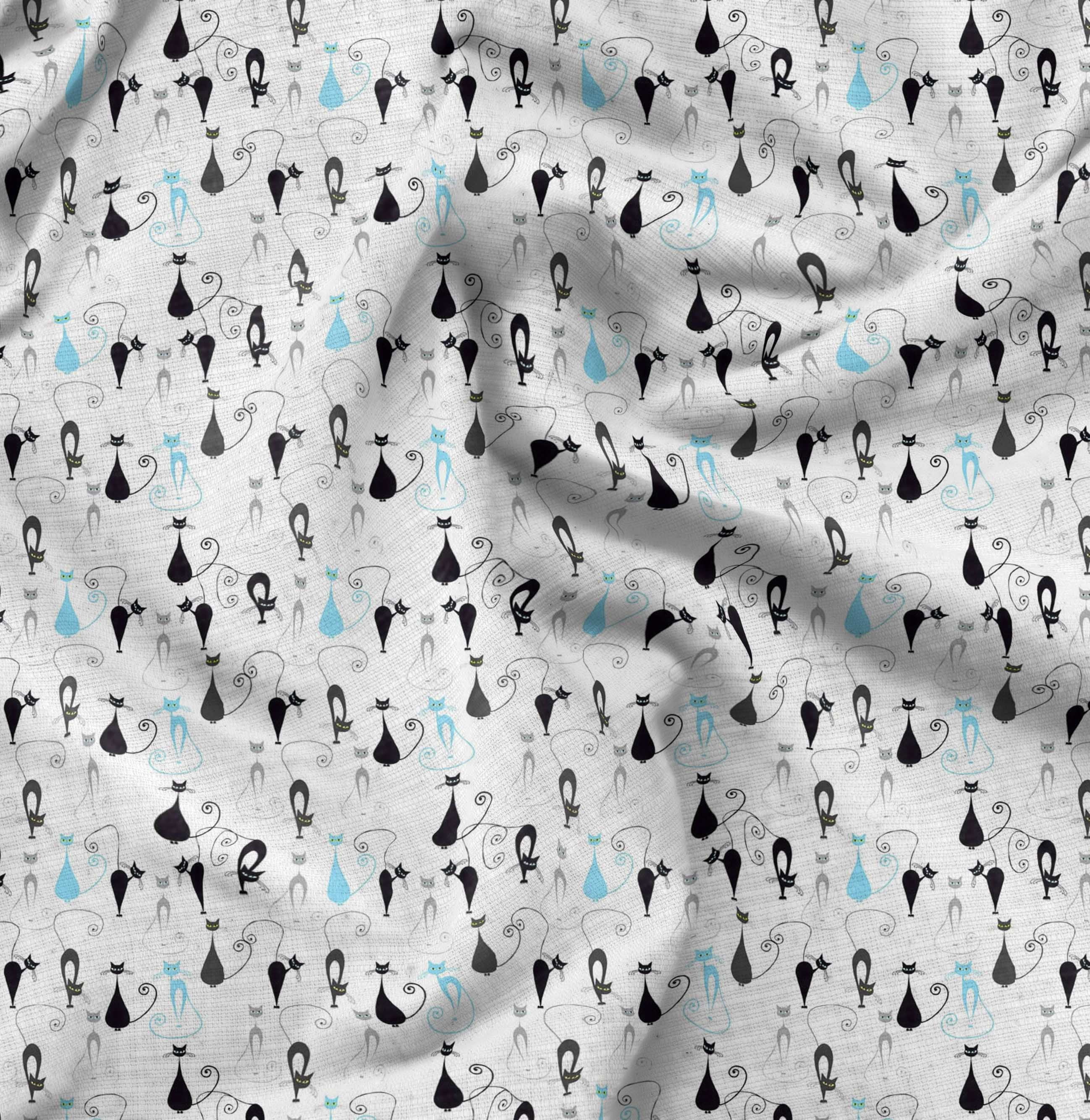 Soimoi Rayon Fabric Cat Animal Printed Craft Fabric by The Yard 42 Inch Wide