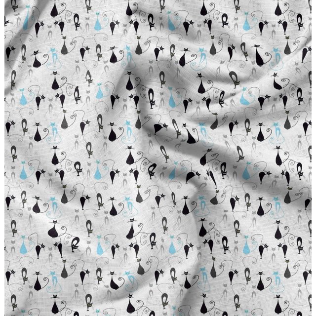 Soimoi Modal Satin Fabric Cat Animal Printed Fabric 1 Yard 42 Inch Wide