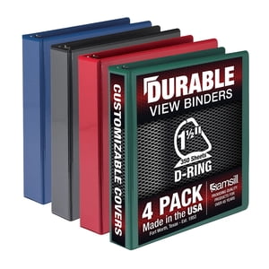 Samsill Durable 1.5 Binder de pouce, fabriqué dans le USA, Binder D Anneau, Personnalisable clair Voir Binder, Assortiment de base, 4 Boîte, chaque cale 350 Page