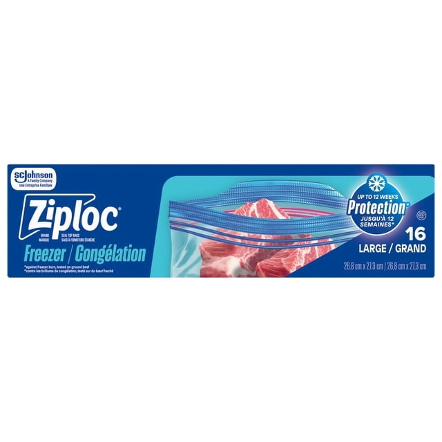 Ziploc Large Freezer Bags, Seal Top, Stay Open Design, 16 Bags