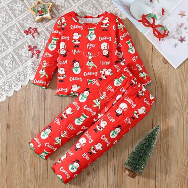 DEXIANG Pyjamas Familiaux pour Enfants Garçons Filles Haut à Manches Longues et Pantalon Tenue de Nuit des Fêtes avec Imprimé Père Noël Bonhomme de Neige Vêtements de Détente à la Maison Tout-Petit 3 T Pyjama Garçon Pyjamas de Noël pour Tout-Petit Pyjamas avec Pieds