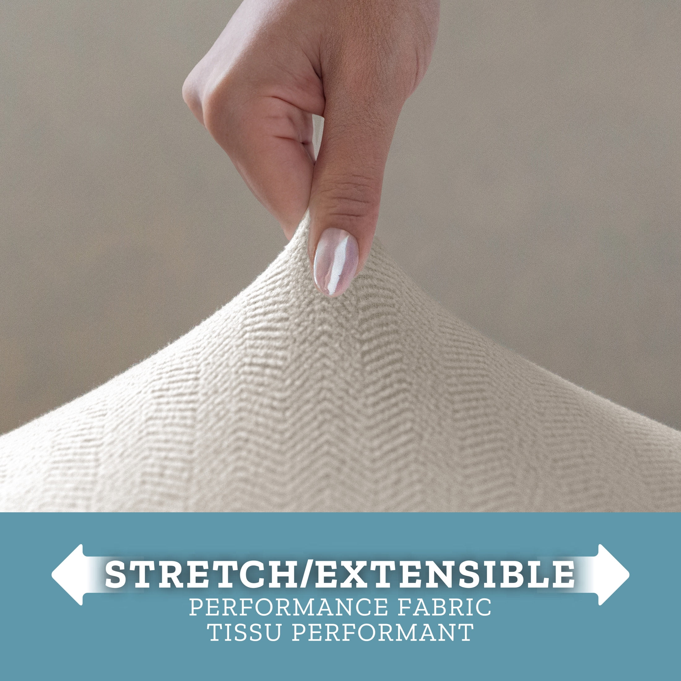 Canapé en tissu élastique SmartFit arête de poisson, une pièce, beige/lin