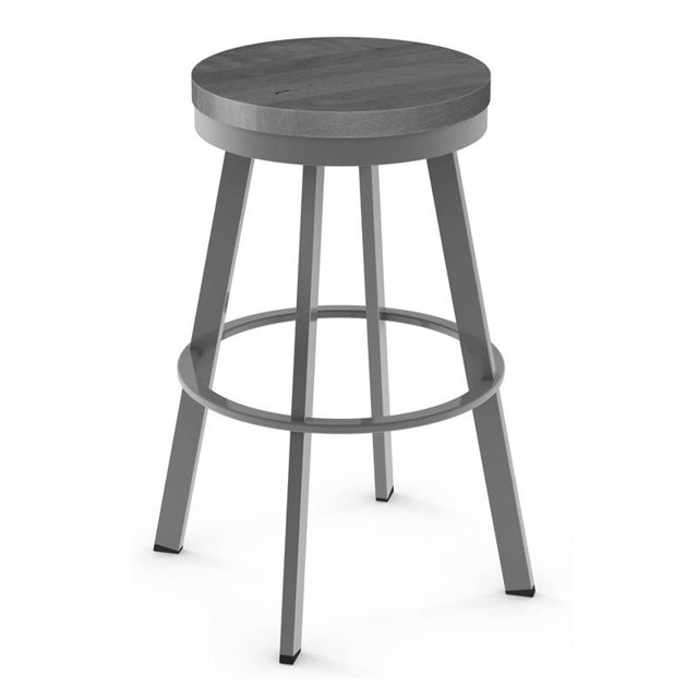 Amisco Warner 29" Distressed Wood Swivel Bar Stool in Gray/Glossy Gray