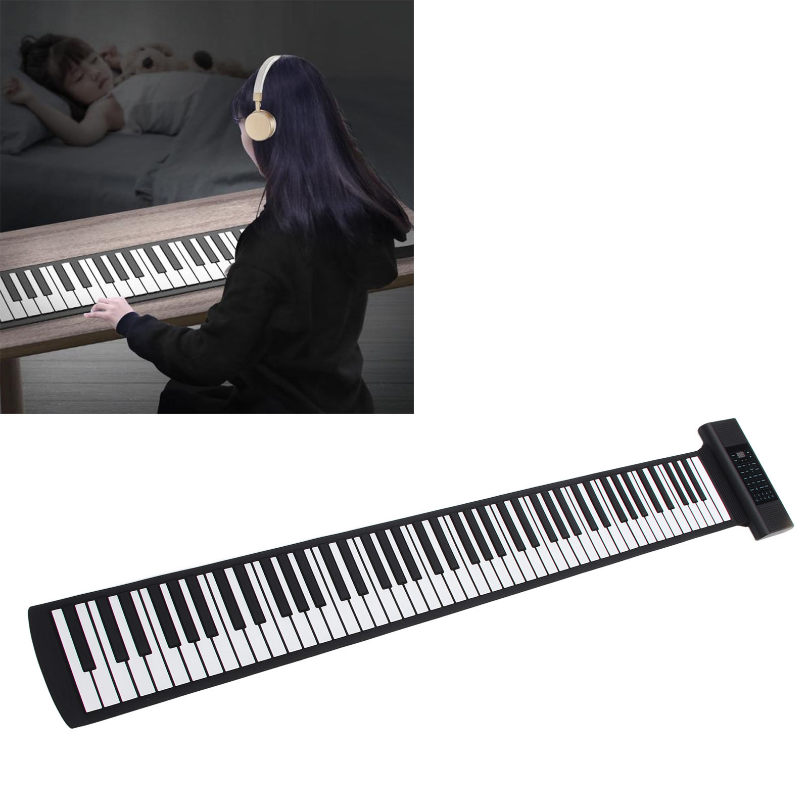 Roll Up Piano, 88 Keys 14 Demo Songs Rechargeable Electronic Hand Roll Piano  for Daily