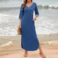 thumbnail image 4 of Gspmoly Robes d'Été pour Femmes, Robes pour Femmes Manches 3/4 Col en V Ample Fluide Fendue Longue Robe Maxi avec Poches Robes de Cocktail pour Femmes Économies, 4 of 9