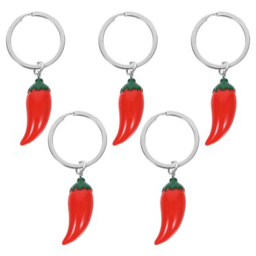 MOVTOTOP 5pcs Red Chili Keychain Pendant, Keychain Party Favors, Chili Pepper Decorations, Alloy Simulation Chili Keyring For Keys, Bags, Party Favors, Holiday Gifts, 2.75x0.51inch