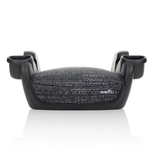 Evenflo GoTime Rehausseur de Siège Auto Sans Dossier en Noir avec Coussin de Siège en Tissu à Motifs, Porte-Gobelets Intégrés Doubles de Chaque Côté, Conception Profilée Rembourrée pour le Confort, Convient aux Enfants de 40 à 120 Lb Âgés de 4 à 12 Ans Assurant un Ajustement Correct de la Ceinture du Véhicule.