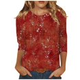 thumbnail image 2 of Hauts pour Femmes Décontractés Été Mode pour Femmes T-shirt Ample Imprimé Blouse à Manches 3/4 Col Rond Hauts Décontractés Hauts pour Femmes Aguichant Décontractés en Liquidation, 2 of 5