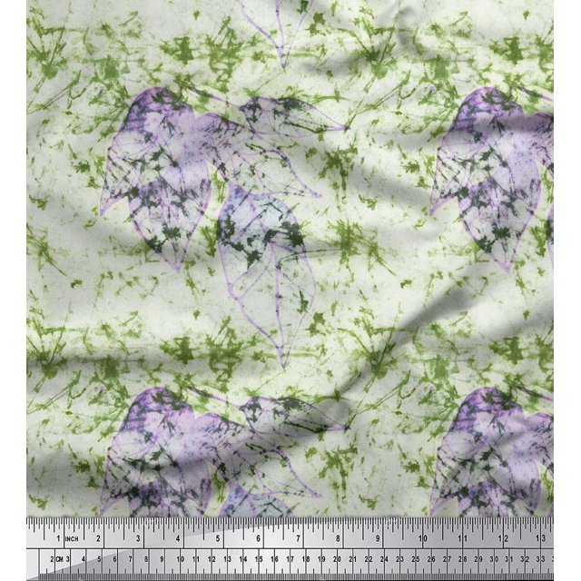 Soimoi Modal Satin Fabric Leaves & Texture Printed Fabric 1 Yard 42 Inch Wide