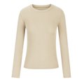 thumbnail image 4 of Qertyioot Women's Fall Fashion Long Sleeve Stretch Slim Fitted Ribbed T-Shirt Blouse Solid Basic Tops, 4 of 5