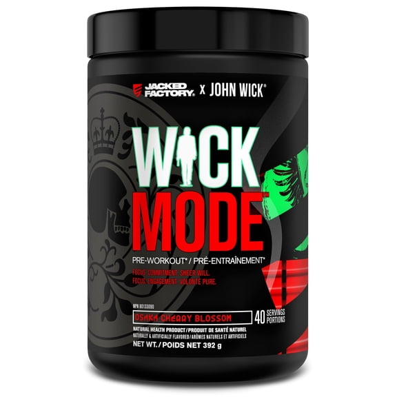 Jacked Factory X John Wick - Wick Mode Pre Workout Powder - Intense Energy, Battle-Ready Focus, Unstoppable Commitment, and Sheer Will - 40 Servings, Osaka Cherry Blossom