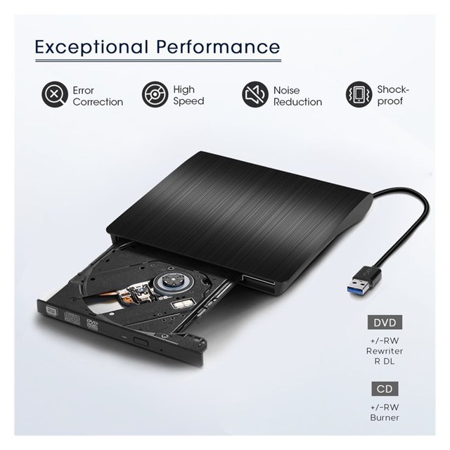 Disque Dur Externe USB 3.0 DVD Portable CD DVD RW Lecteur Optique Compatible Ordinateur Portable de Bureau, Facile à Installer