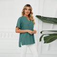 thumbnail image 2 of FJUCHAI Womens Shirts V Neck Short Sleeve Buttons Tops Tee Solid Color Blouse Loose Fit S-XXL, 2 of 10