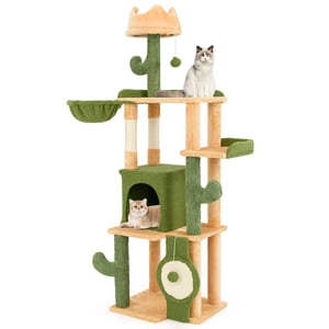 Gymax Cactus Cat Tree de 63'' pour chats intérieurs avec des postes de scratching sisal & Condo du Conseil