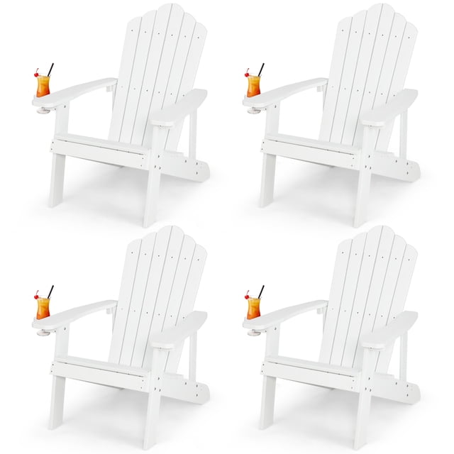 Patiojoy Chaise Adirondack 4 Pcs Hanches Chaise Adirondack avec Porte-Gobelet Grain de Bois Réaliste Chaise d'Extérieur Résistante aux Intempéries pour Capacité de Poids de 380 Lb Blanc