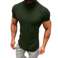thumbnail image 1 of Birdeem Hommes Décontracté Printemps Été Uni Col Montant pour Amincissant Manches Courtes Col Roulé Hauts Blouse Chemises, 1 of 7