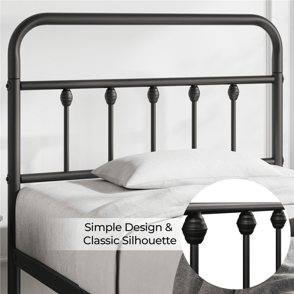 FullFurnique Metal Platform Bed with High Headboard and Footboard for Adults, Twin, Black