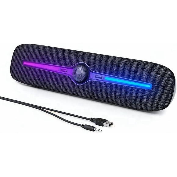 Computer Speakers for Desktop, USB Powered Bluetooth PC Speaker with LED Light, 3.5mm Aux Soundbar with Rotary Volume Button for Laptop Monitor Office Music Game Gray