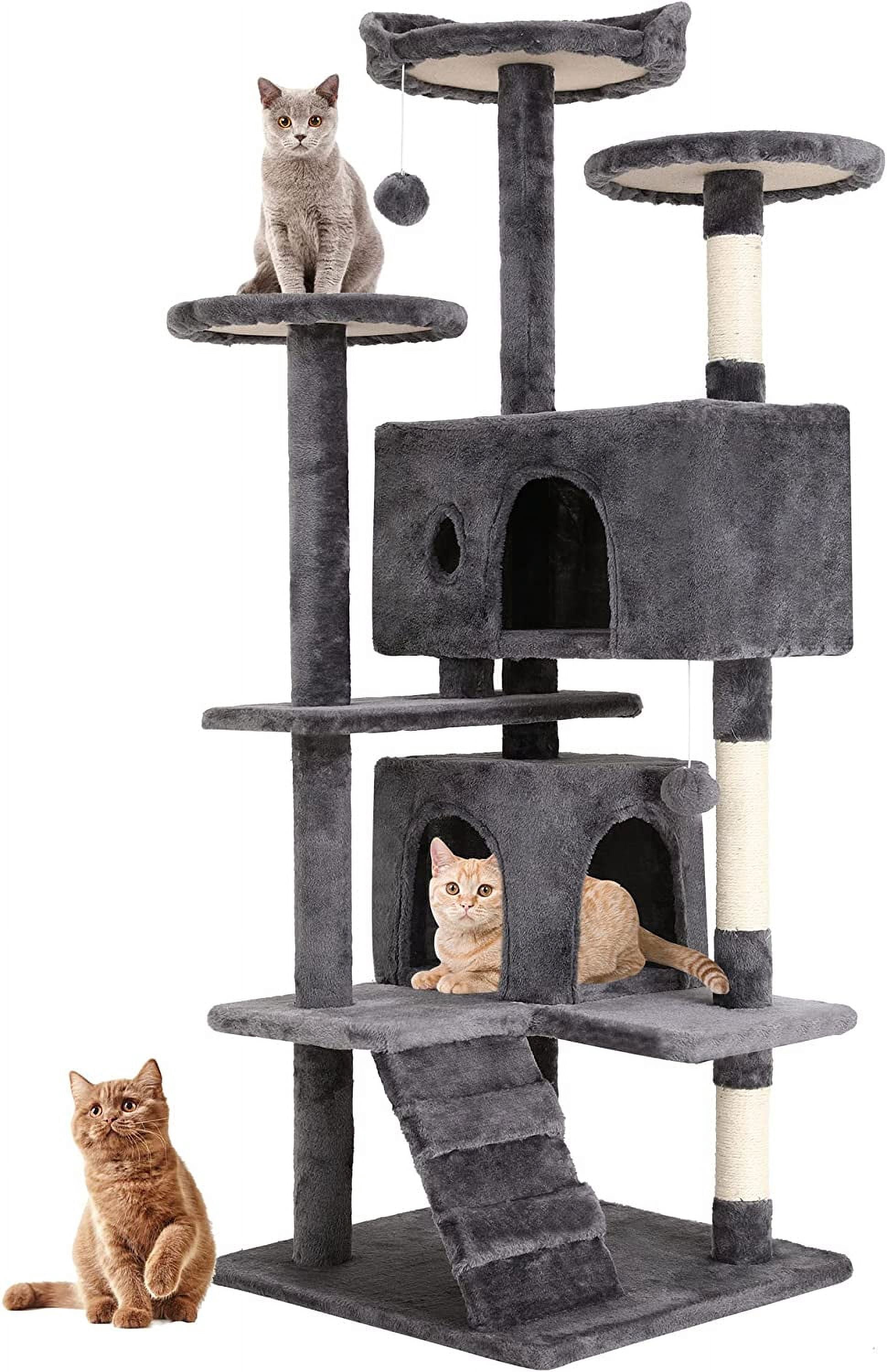 BestPet Indoor Cat Tree Tower, 54-Inch Multi-Level Cat Furniture with Scratching Posts, Condo, Toys & Playhouse for Kittens & Cats, Light Gray