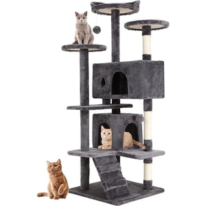 BestPet Tour intérieure de l'arbre de chat, 54-Inch Meubles de chat multi-niveaux avec des poteaux de scratching, condo, jouets & Salle de jeux pour les chatons & Chats, gris clair