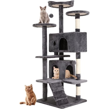 BestPet Indoor Cat Tree Tower, 54-Inch Multi-Level Cat Furniture with Scratching Posts, Condo, Toys & Playhouse for Kittens & Cats, Light Gray