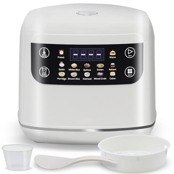 Pentantan Cuiseur à Riz Numérique, Petit Cuiseur à Riz de 6 Tasses/2,1 Qt, 10 Préréglages, Minuterie de Retard de 24 Heures et Maintien au Chaud, Casserole Intérieure Antiadhésive, Blanc