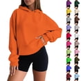 thumbnail image 2 of Chandail à Capuchon Femme Automne Uni Surdimensionné Chandail à Capuchon Basique Chandail Molletonné à Enfiler Design Épaules Tombantes Extensible Hauts Décontractés Chandail pour Femmes Rouge TP, 2 of 6