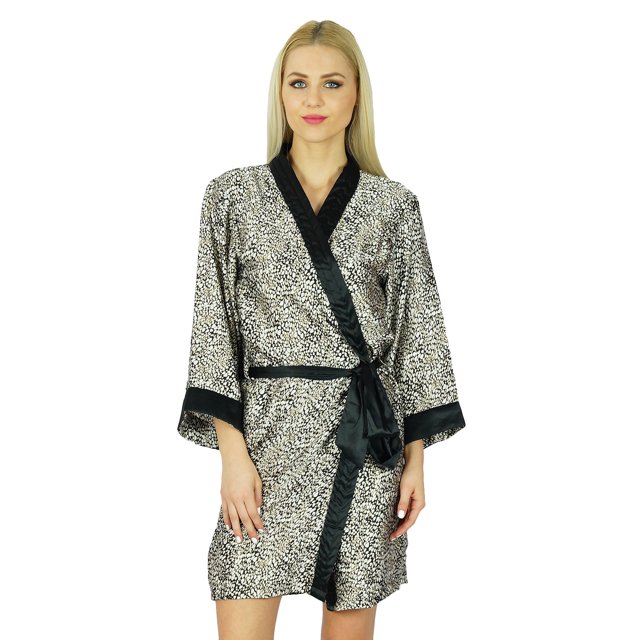 Bimba Peignoir Court Uni pour Femmes avec Ceinture, Modal Doux en Coton, Enveloppant, Rond, Uni