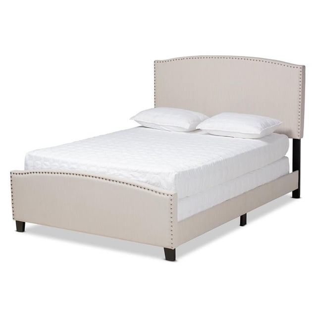Baxton Studio Morgan Très Grand Lit à Panneaux Rembourré Beige Taille
