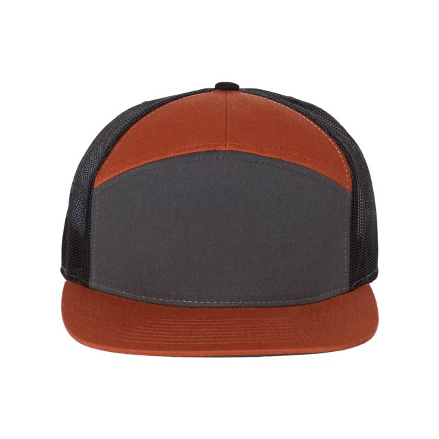 Richardson Seven-Panel Trucker Cap, One Size, CharcoalBurnt OrangeBlack