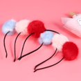 thumbnail image 3 of Bandeau Oreilles de Chat Boule de Pompon en Peluche pour Enfants Filles 3 Pcs (Bleu Ciel + Rose + Rouge), 3 of 6