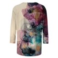 thumbnail image 4 of FAIWAD Femmes Bloc de Couleur 3/4 Chemises Col Rond Blouses Décontractées Élégantes Grande Taille Tunique de Sortie, 4 of 5