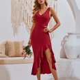 thumbnail image 1 of Ovzne Robes pour Femmes Robe Mode Été Décontractée Col en V Sans Manches Robe Unie Vacances Liquidation, 1 of 6