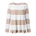 thumbnail image 5 of ManxiVoo T-Shirt à Manches Longues à Rayures Imprimées pour Femme, Col Rond, Confortable, T-Shirt Graphique d'Automne, Blouse Légère, Taille TTTTG, Kaki, 5 of 5