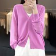 thumbnail image 5 of Womens Button Down Knit Cardigans Long Sleeve V Neck Casual Cardigan Sweaters Light Weight Loose Lounge Wear Fall Purple, L, 5 of 5