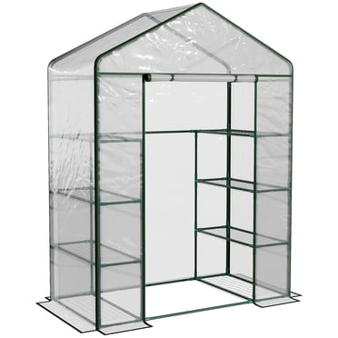 Outsunny 56" x 29" x 77" Portable Walk-in Greenhouse Garden Flower Plant Growing Warm House w/ 4 Tier Shelves and Roll Up Zippered Door, Transparent