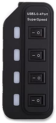 axGear USB 3.0 HUB 4 Port High Speed Data Transfer with Power Adapter LED On/Off Switch