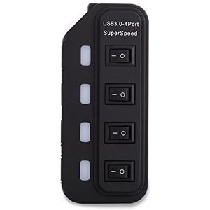 axGear USB 3.0 HUB 4 Port High Speed Data Transfer with Power Adapter LED On/Off Switch