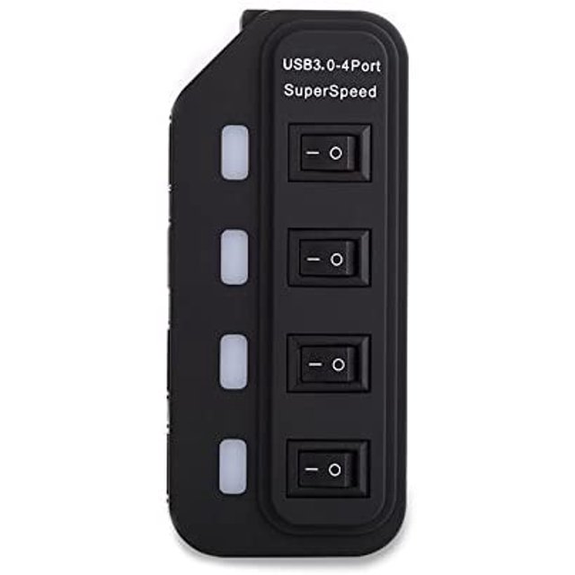 axGear USB 3.0 HUB 4 Port High Speed Data Transfer with Power Adapter LED On/Off Switch