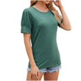 thumbnail image 1 of asjyhkr T-Shirts pour Femmes Col Rond Manches Courtes à Revers Hauts d'Été Mode 2025 Chic T-Shirts Basiques, 1 of 4