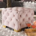 thumbnail image 4 of Baxton Studio Avara Pouf Moderne en Velours Touffeté Rose Clair et Or, 4 of 7