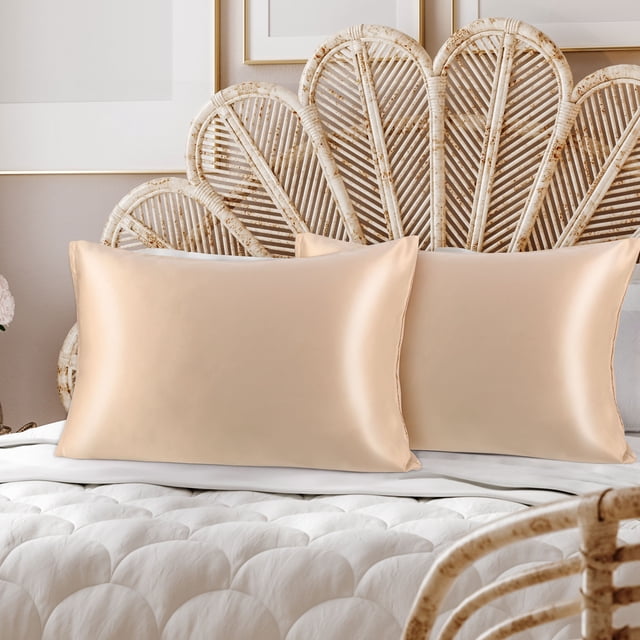 PiccoCasa 2 Pcs Satin Pillowcase Zippered Silky Sateen, Non-Standard Champagne