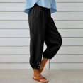 thumbnail image 3 of Women‘s Cotton Linen Pants Drawstring Elastic Waist Capri Pants Lounge Pants with Pockets, 3 of 9