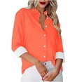 thumbnail image 1 of Besolor Button Down Shirts for Women Solid Color Long Sleeve Colared Tops Loose Office Blouses for Casual Work, 1 of 5