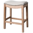 thumbnail image 1 of Maven Lane Adrien Saddle Counter Stool in Weathered Oak Finish w/ Sand Color Fabric Upholstery, 1 of 6